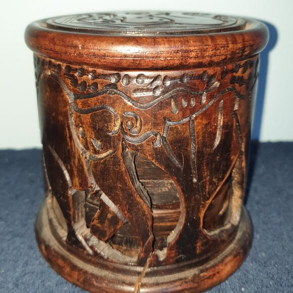 Vintage African Ironwood Elephant Set with 6 Coasters, Holder &Lid - Picture 4 of 11